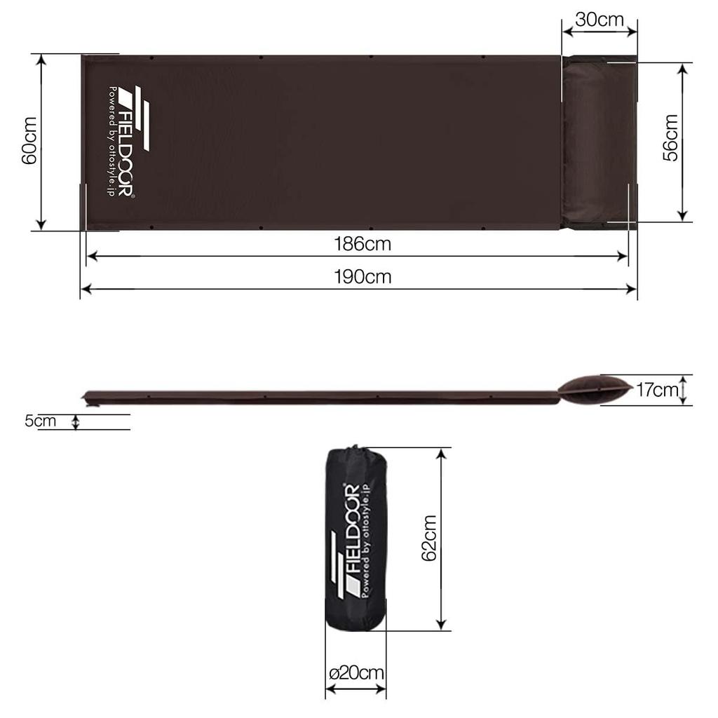 FIELDOOR Car Sleeping Mat with Pillow 5cm Thick [S SizeBrown] Automatic Inflating Mattress Connectable High Density Urethane Foam Large Valve Air Mat