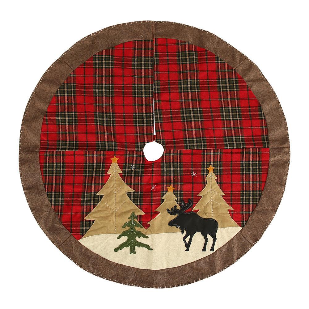 Festive Checked Fabric Christmas Tree Skirt With Charming Embroidery And Unique Design