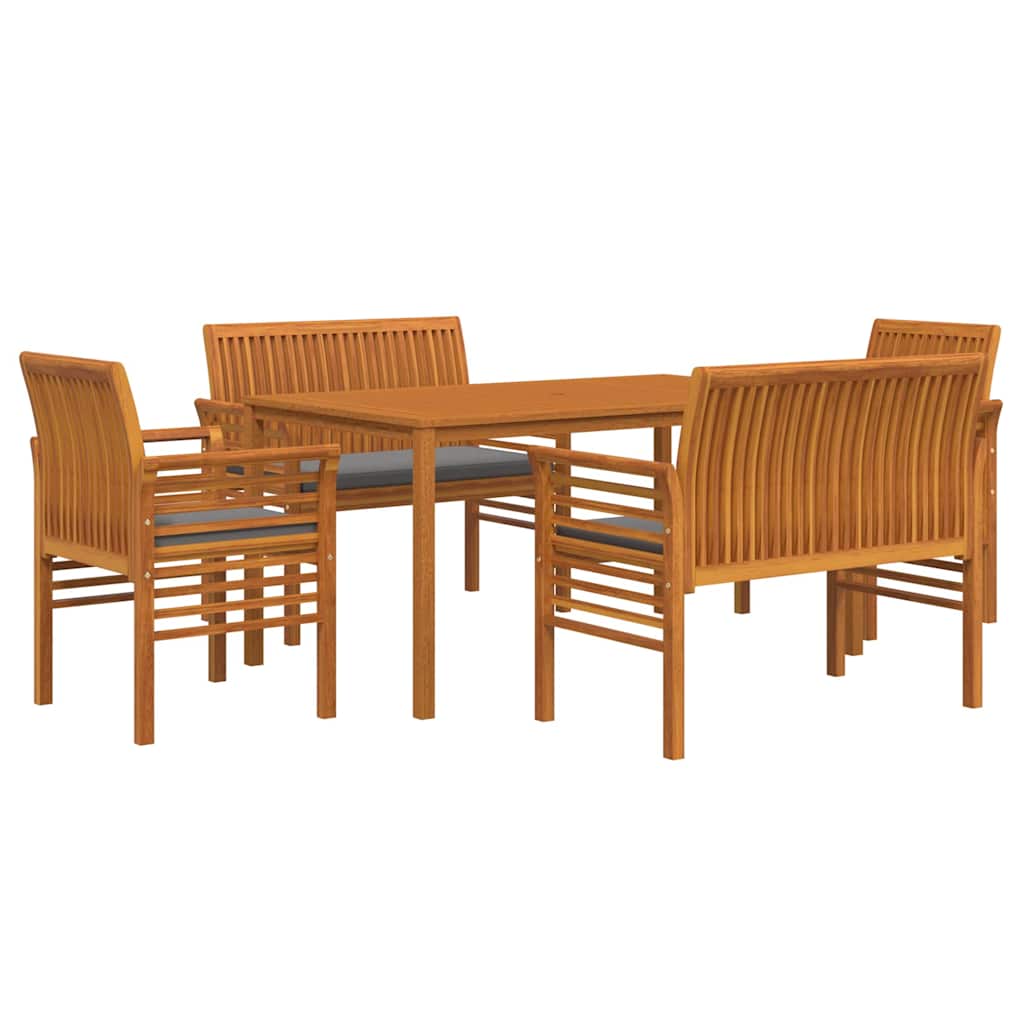 5 piece garden dining set with cushions solid acacia wood