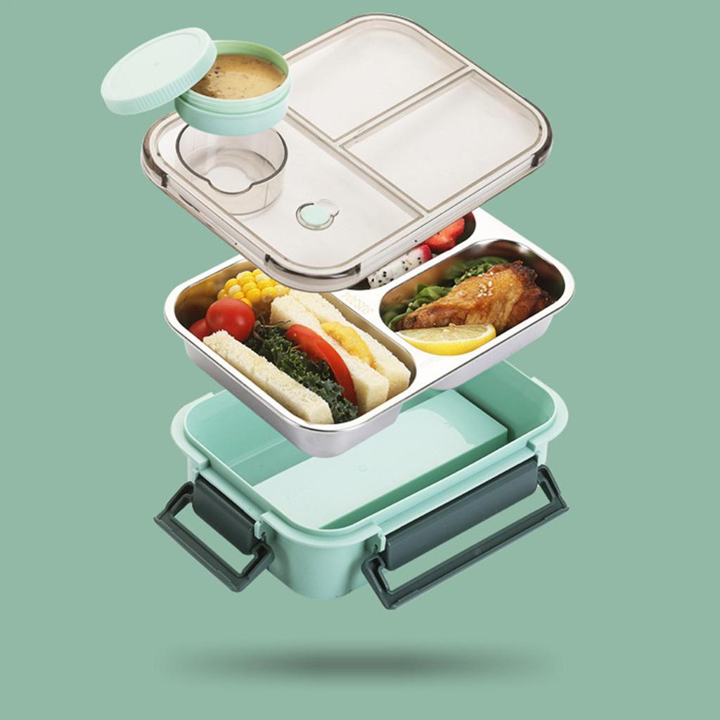 Large Capacity Lunch Organizer Kids Stainless Steel Lunch Box Leakproof Salad Box With 3 Compartments Portable Lunch Containers
