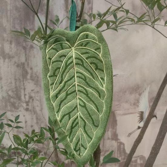 Полотенце для рук в форме листа Впитывающее полотенце для рук с петлей для подвешивания Декоративное полотенце-зеленый лист для вытирания рук Использование на кухне и в ванной