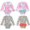 Infant Baby Girls Swimsuit Long Sleeve Floral Ruffles Zipper Bathing Suit One Piece Swimwear Beach Wear