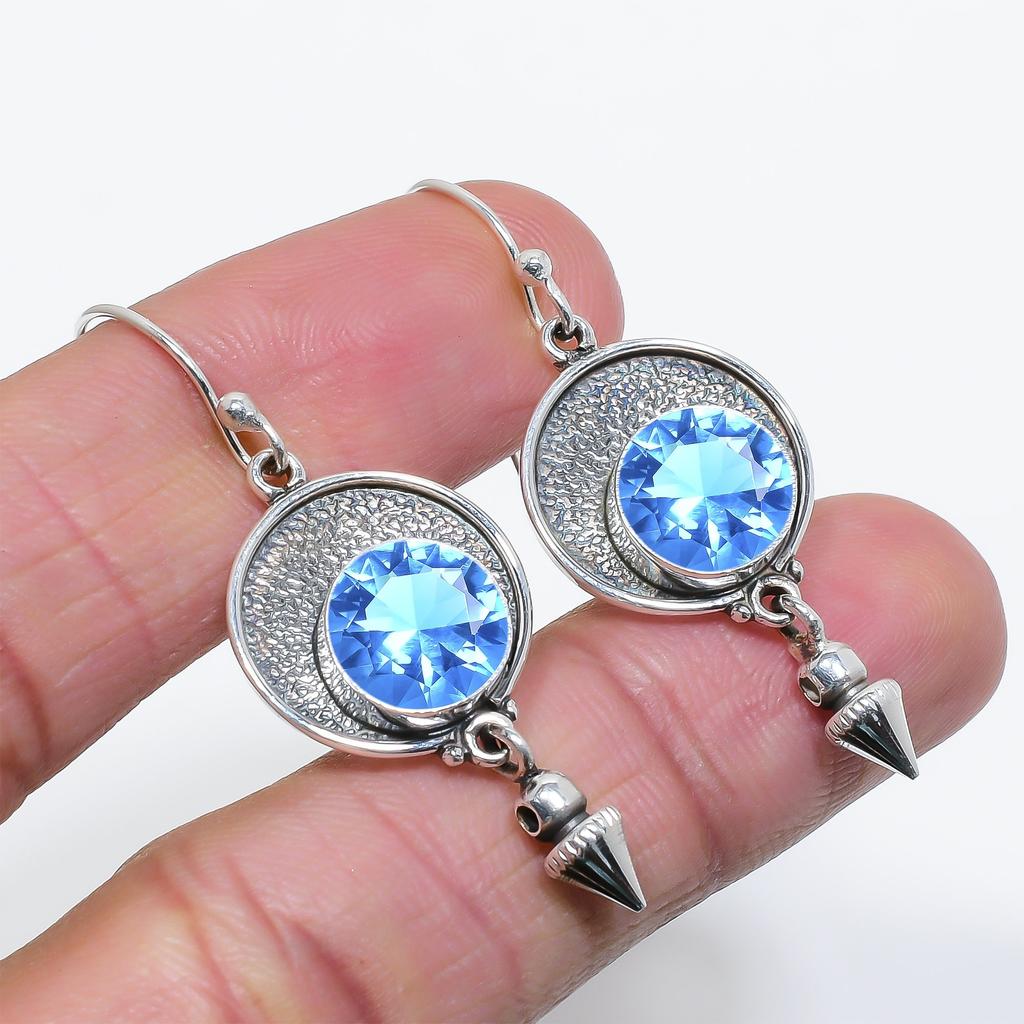 Серьги London Blue Topaz 925 Sterling Silver V6825, Серьги Blue, Круглые серьги, Подарок на День святого Валентина, Подарок для нее, Подарок на день рождения, Украшения ручной работы,