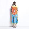 Spring Summer Women Turn-down Collar Shirt Vintage Print Oversize Long Loose Party Dresses