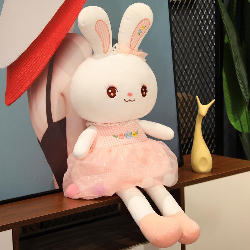 Plush Cloth Doll Toy Girl Heart Plaid Gauze Skirt Doll Doll Rabbit New Colorful Ball Rabbit