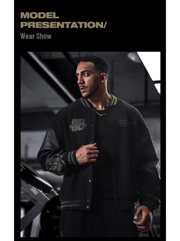 Men's Retro American Letter Embroidery Baseball Jacket - Casual Loose Fit for Spring and Autumn