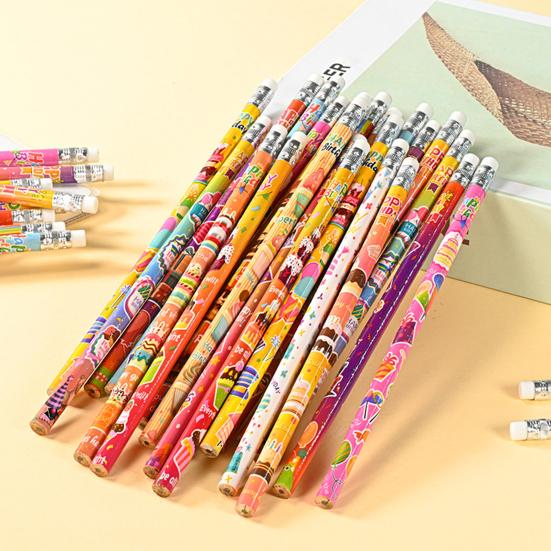 24Pcs Happy Birthday Pencils Fun Wooden Pencils with Top Erasers for Kids Birthday Party Supplies And Gifts