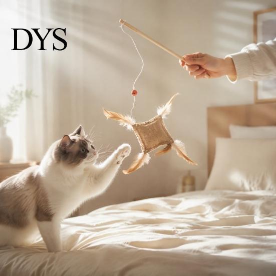 Игрушки для обогащения среды кошек от скуки, Удочка-дразнилка с льняным мешочком, Интерактивный колокольчик, Прочный дразнилка для питомцев с деревянной ручкой, Перо, Для комнатных кошек, Царапание, Преследование