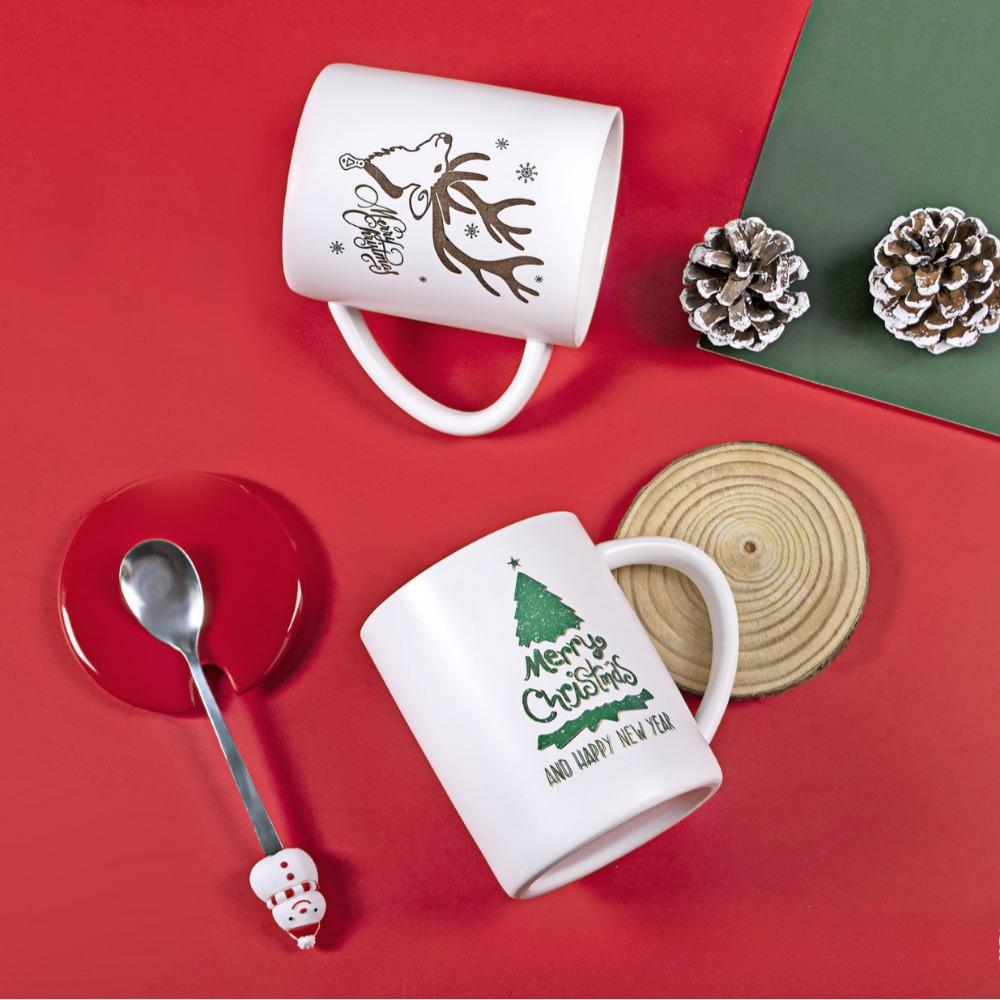 Рождественская кружка Рождественская керамическая чашка Сувенирная чашка для воды Домашняя офисная кофейная чашка с крышкой Ложка
