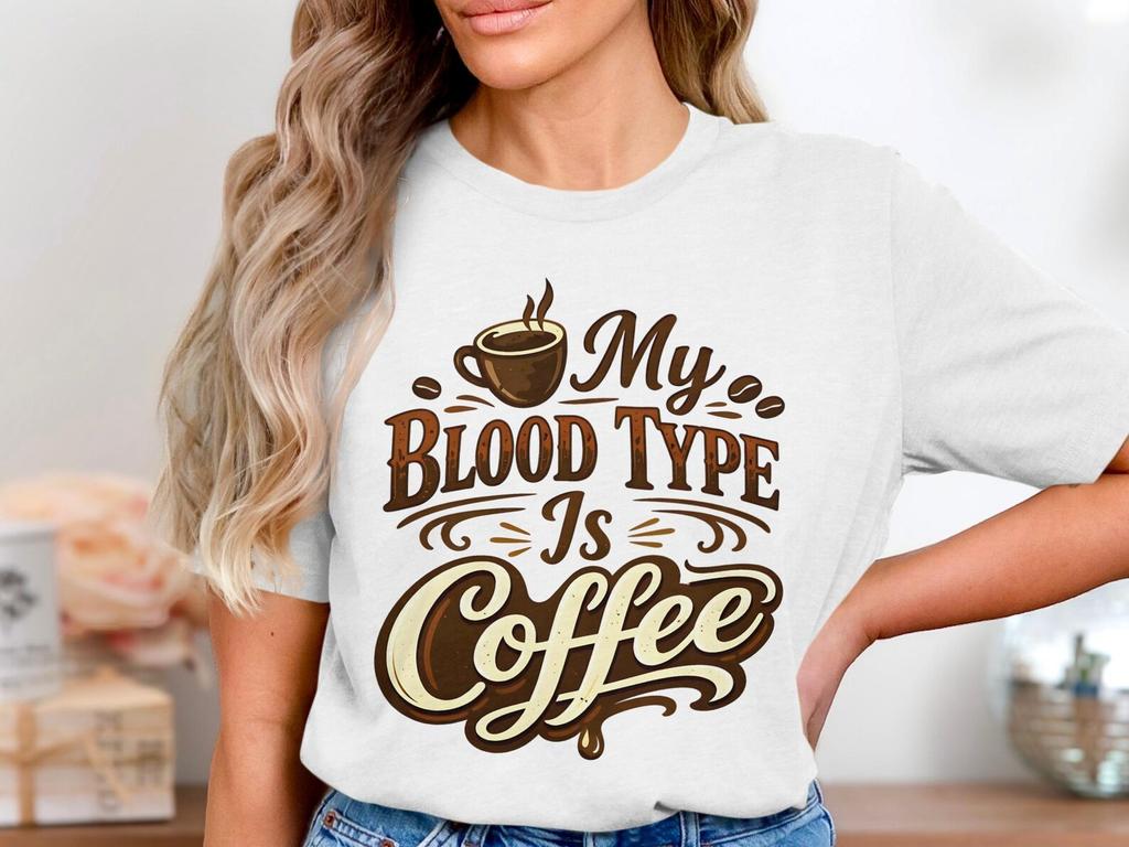 My Blood Type Is Coffee T-Shirt, Coffee Lover T-Shirt, Caffeine T-Shirt, Funny Coffee Tee, Gift For Coffee Addict, Coffee Bean Shirt
