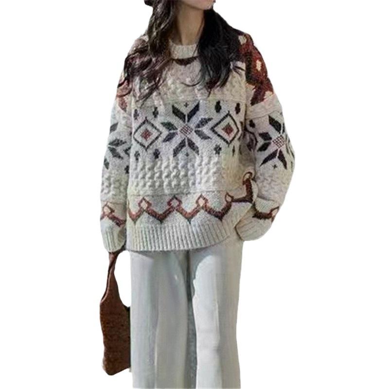 Autumn and Winter Retro Korean Loose Casual Knitted Pullover Sweater Women's Top Jacket