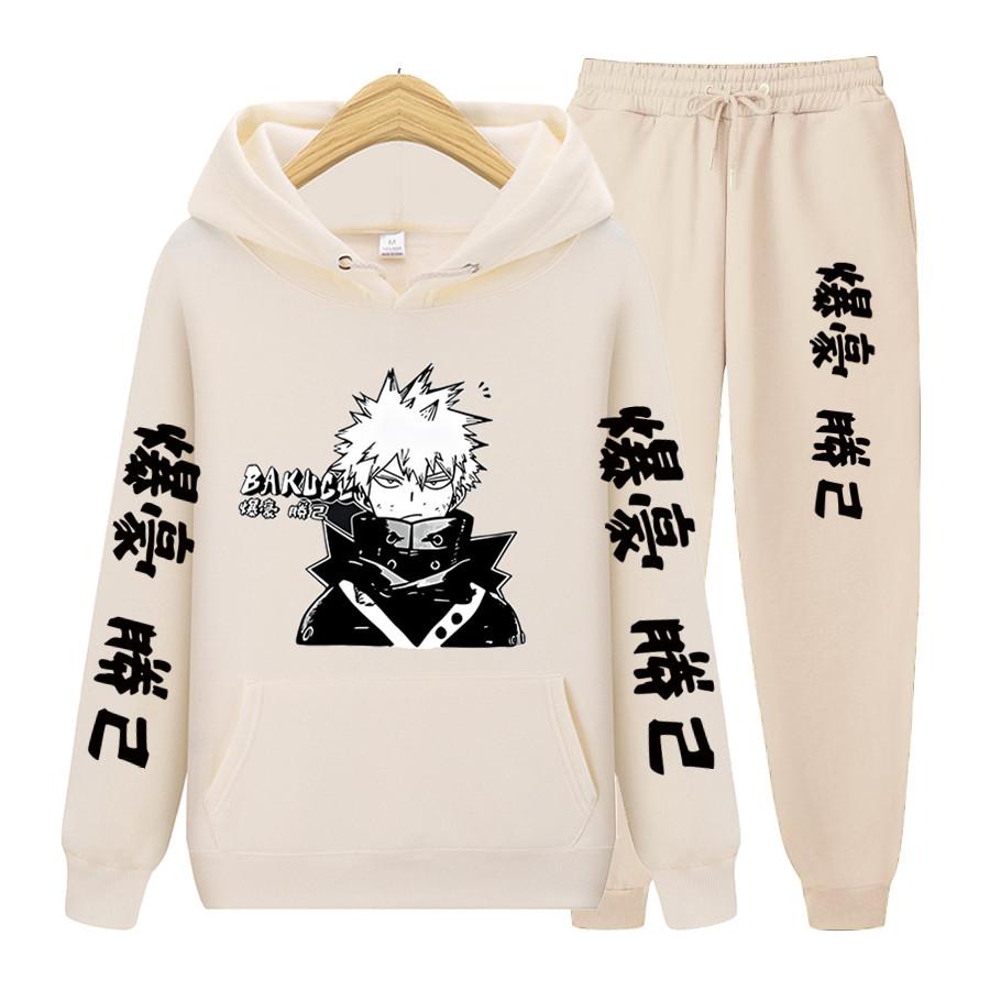 Женский комплект из 2 предметов с длинными рукавами, японское аниме «My Hero Academia Katsuki Bakugo», толстовка с капюшоном, одежда унисекс, толстовка