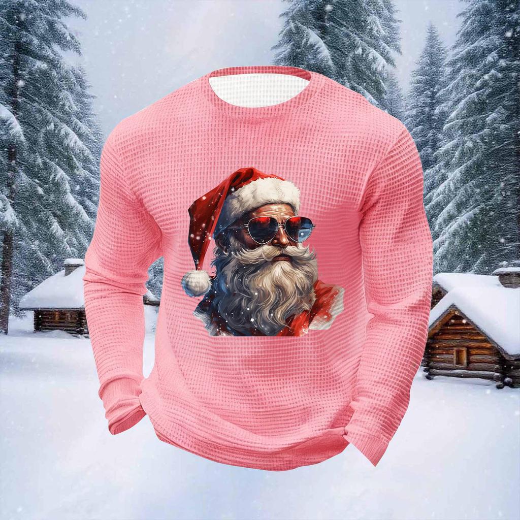 Мужские топы с рождественским принтом, с круглым вырезом и длинными рукавами, мужские спортивные топы больших размеров в повседневном стиле с круглым вырезом