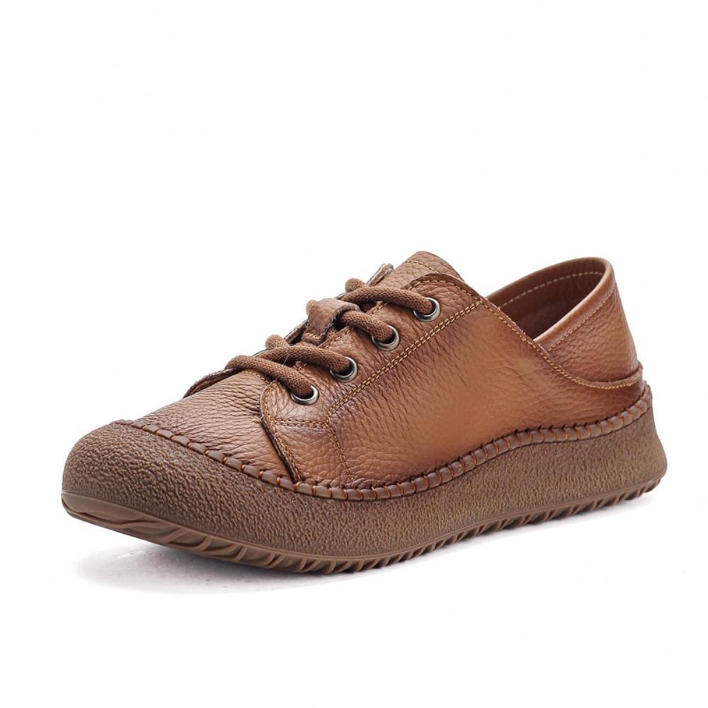Genuine Cowhide Mom Shoes, Round Toe Versatile Casual Leather Shoes, Spring Summer Soft‑Sole Wear‑Resistant Flat Loafers for Women SA‑1011