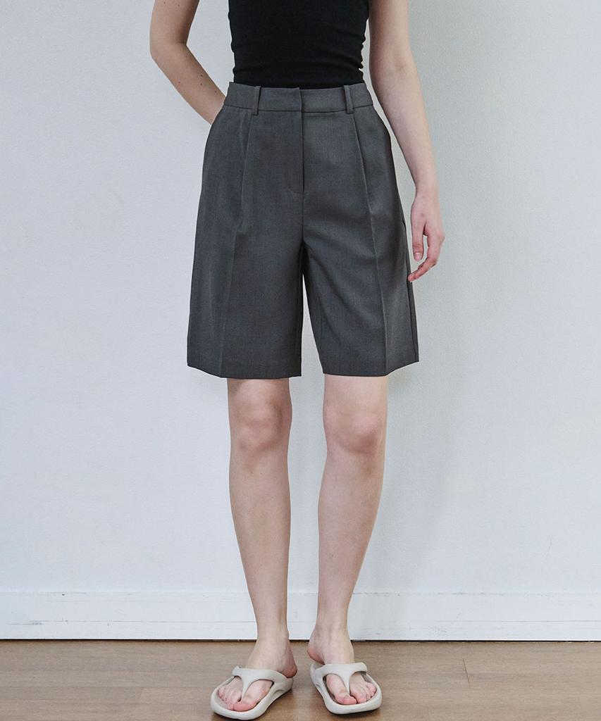 MALOUPE 2211 Single-Pleat Half Pants (Dark Gray)