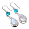 Natural Rainbow Moonstone, Topaz 925 Sterling Silver Jewelry Earring 2.17" U0c58