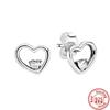 Authentic S925 Sterling Silver Earring Flower Tree Heart Stars Moon Sparkling Pavé Stud Earrings Women Fashion DIY Charms Jewelry