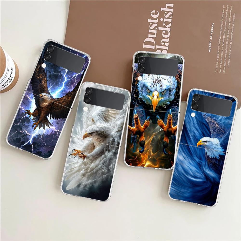 Чехол для телефона Samsung Galaxy Z Flip 7 6 5 4 Прозрачный для Samsung Z Flip 3 Жесткий ПК Складная сумка Рисунок Орла Ястреба Птицы
