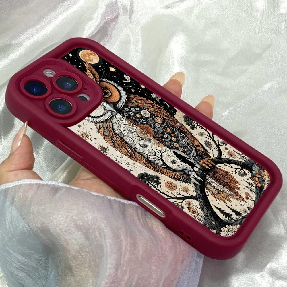 JT124 Арт «Небесная сова» для iPhone 17 16 15 14 Pro Max Samsung S26 S25 S24 Ultra A17 A16 A07 A56 A06 Xiaomi 15T Redmi 15c 14c Note 13 14 Мягкий чехол из ТПУ