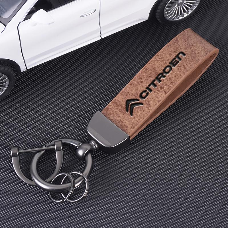 Винтажный кожаный брелок для ключей автомобиля с вращающимся на 360 градусов кольцом для Citroen C1 C2 C3 Vts C4 Saxo C4L Berlingo C5 C6 C8 Xsara Picasso
