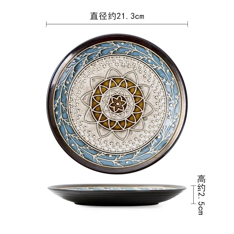 Креативные керамические тарелки в стиле ретро, элитная круглая тарелка для суши, изысканные блюда, обеденная тарелка, бытовая посуда