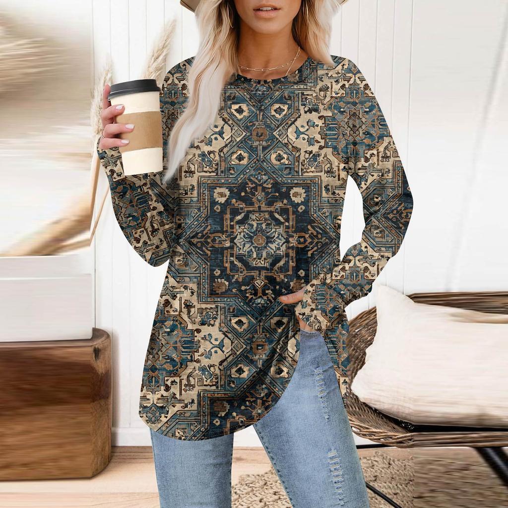 Womens Oversized Sweatshirt Graphic Sweater Long Sleeve Drop Shoulder Round Shirt Tops Vintage Clothes