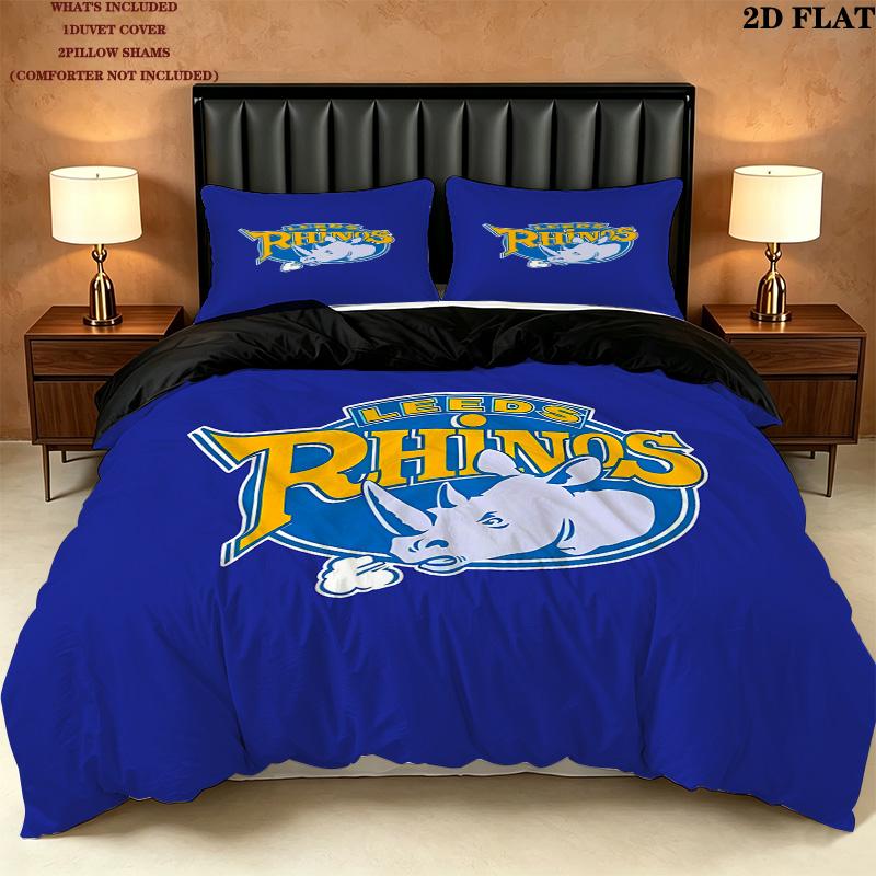 Leeds Rhinos Pattern Bedding Quilt Set Quilt Cover Pillowcase Home Birthday Gift(1 * duvet cover + 2 * pillowcase, without core)