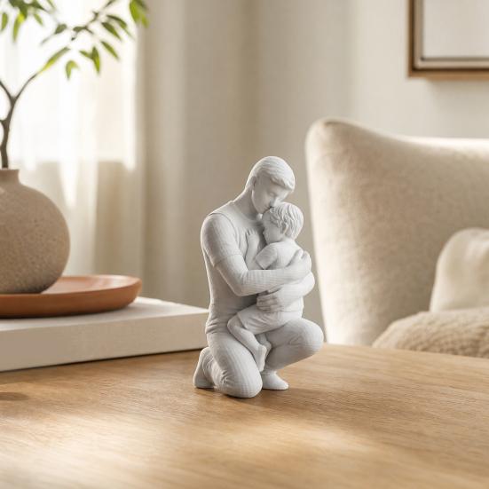 3D-печатные статуэтки отца и сына, обнимающиеся, Матовая белая настольная декорация для дома, Сентиментальный подарок папе от сына на День отца,