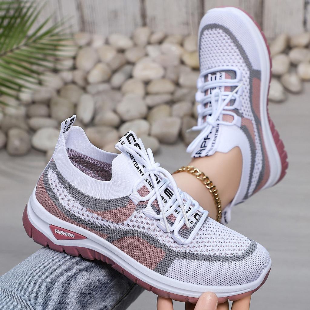 Shoes Women's Large Size Sports Shoes Flying Woven Mesh Shoes Shallow Mouth Lightweight Casual Shoes Comfortable Women's Shoes Versatile Single Shoes