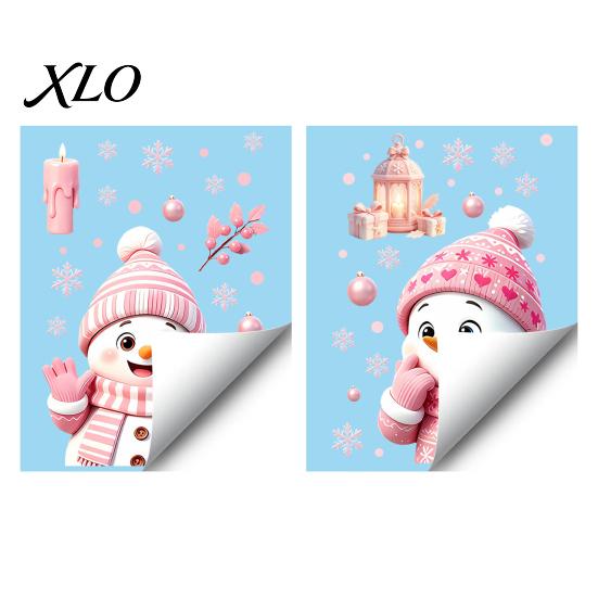 Waterproof PVC Glass Decorations Christmas Snowman Static Stickers, Decorative Pink Decals, Holiday Seasonal Window Art Clings for Home Party And Door
