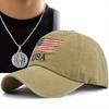 2pcs Men's Baseball Cap Necklace Set Flag Embroidery Duck Tongue Cap Embroidery Hundred Disc Compass Pendant Necklace Women Sunscreen Sun Hat