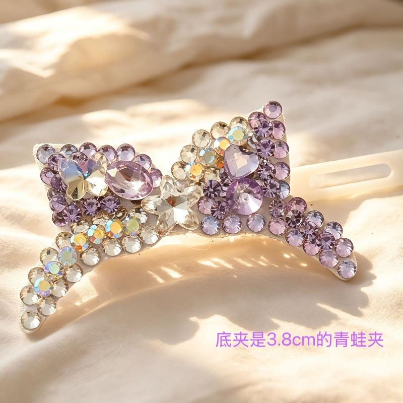 Handmade Purple Rhinestone Pet Hair Clips Set Pearl Crystal Dog Hair Accessories for Maltese Yorkshire Bichon Long Hair Puppy Grooming Decor