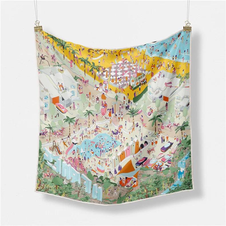 Luxury Print Silk Square Scarf Women Spring Neck Tie Shawl Wraps Female 53cm Hair Hand Wrist Headkercheif Hijab Bandana