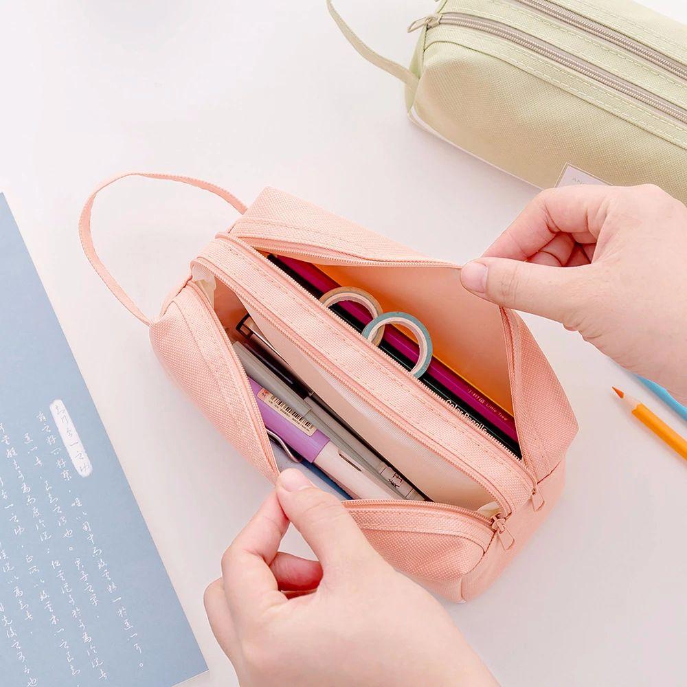 Portable Big Storage bag School Stationery Candy color Pen Case Pen Bag Pencil Case Double layer