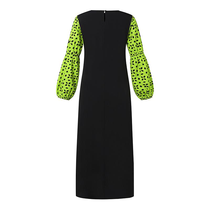 Женские платья большого размера с круглым вырезом и длинным рукавом с оборками и принтом