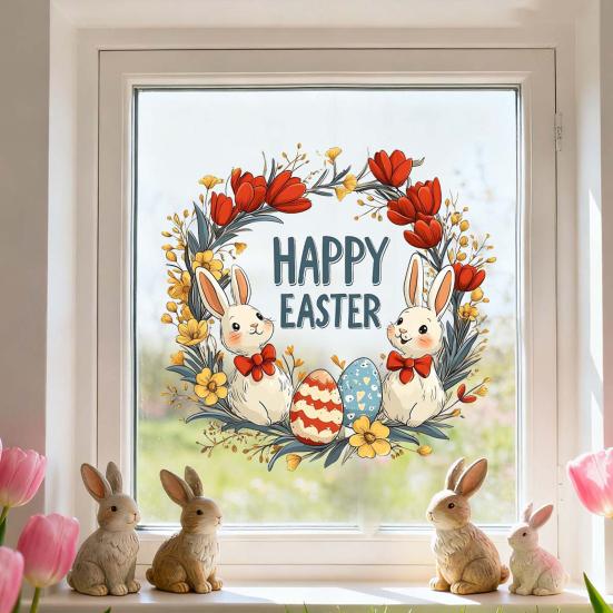 Easter Window Clings Cute Bunny Egg Window Stickers for Glass Windows Double Sided Reusable PVC Decals for Spring Party Home Classroom Decoration