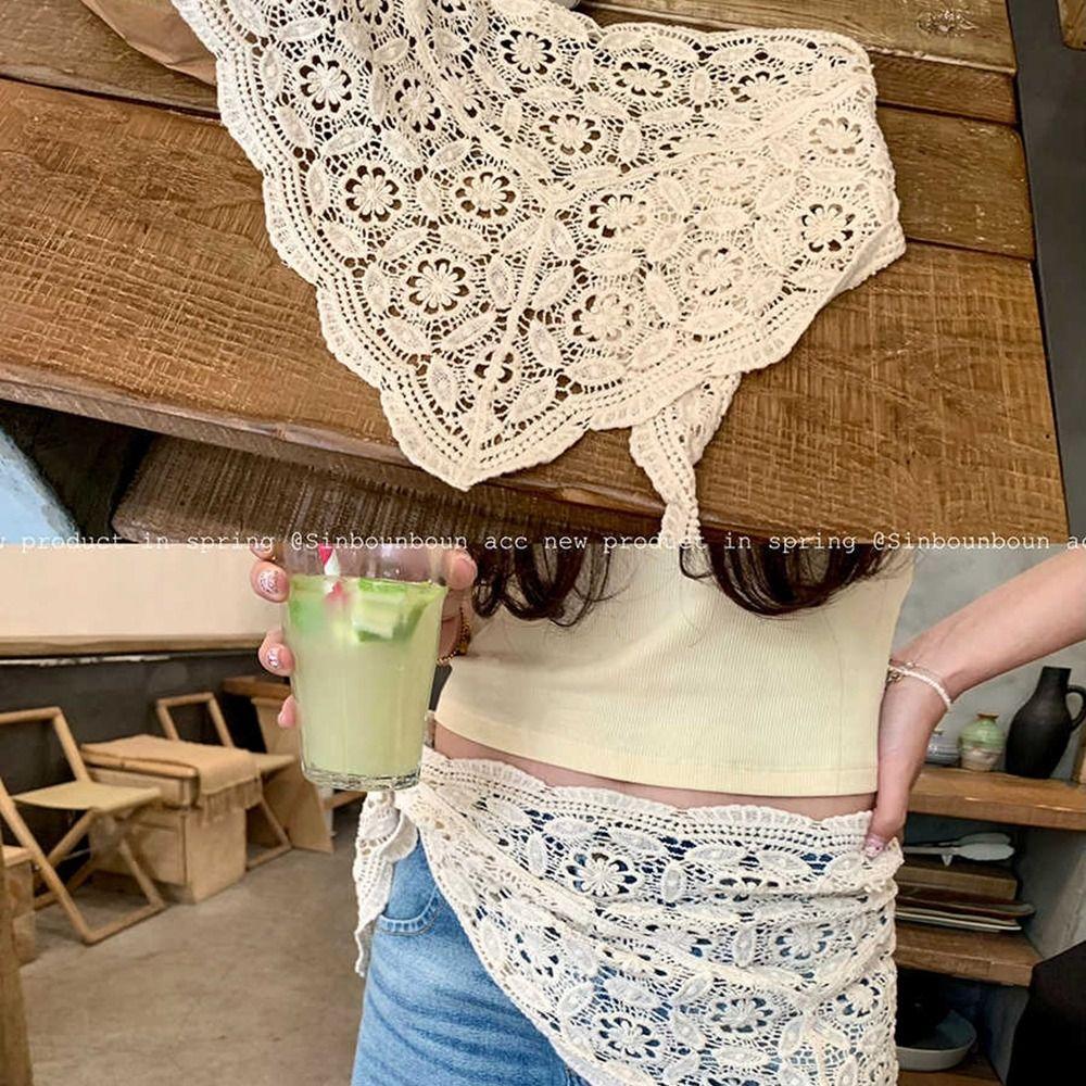 White Lace Triangle Scarf Fake Collar Hip Scarf Simple Flower Scarves  Women