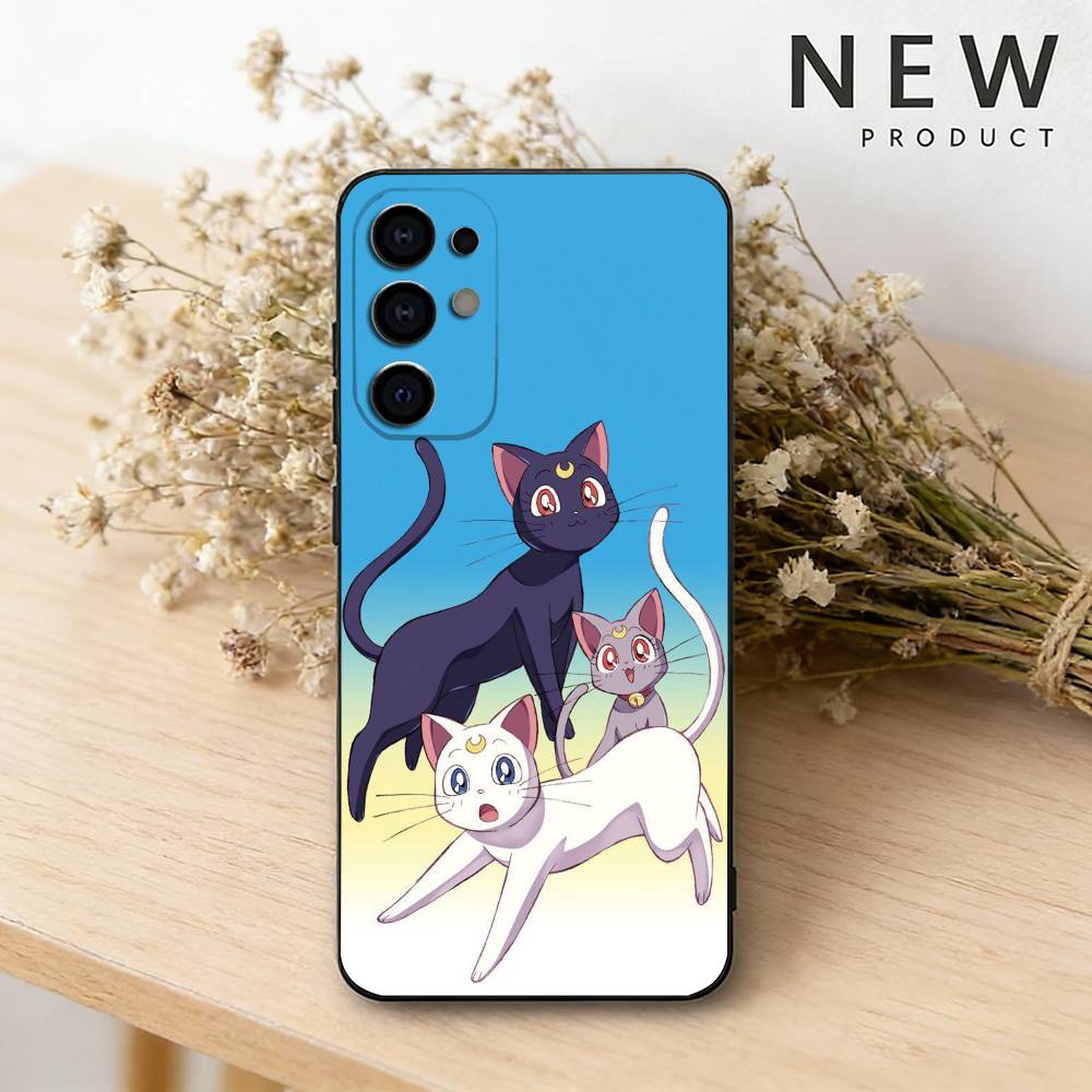 Чехол для телефона S-Sailor Anime Moon для Samsung S26,25,24,23,22,30,21,10,9,Ultra,Plus,Lite Черный Мягкий Чехол