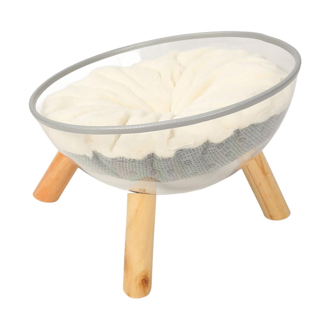 Clear Capsule Cat Bed Stable Safe Durable Stylish Wood Elevated Transparent Cat Bed with Cushion for Kitten