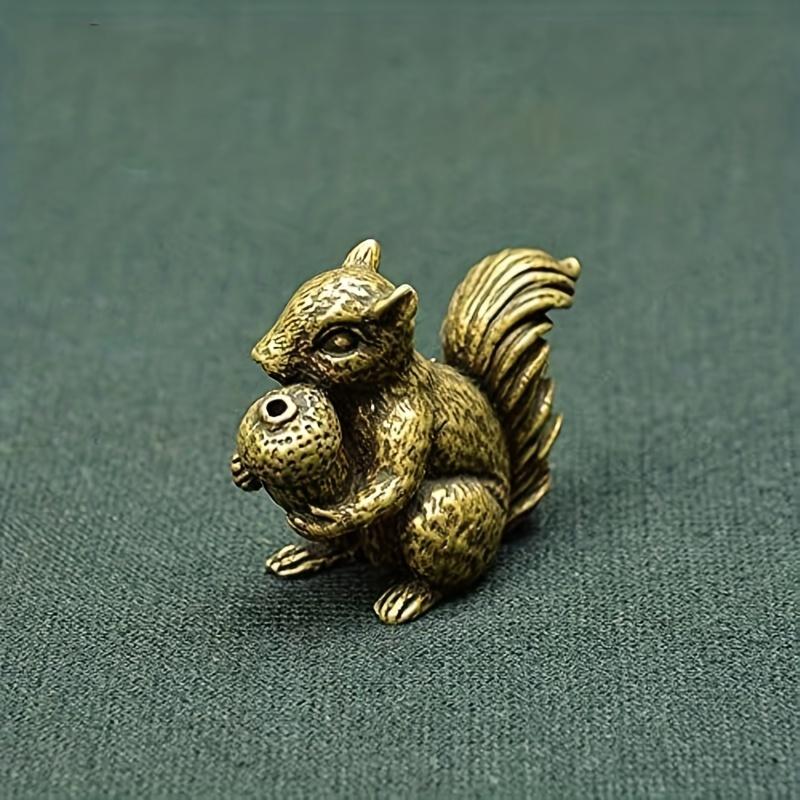1pc Exquisite Antique Squirrel Figurine - Solid Copper Statue with Brass Accents, Nuts Tea Pet Incense Holder, Desk Decoration,