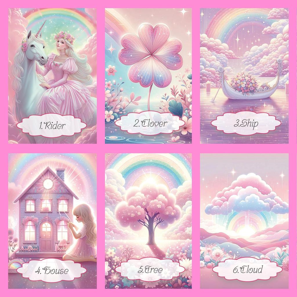 [Officially Imported, Limited Quantity] Pinky Candy Lenormand | Lenormand Cards, 48-Piece Set [Includes Drawstring Pouch] | 56 X 87mm Black Cardstock