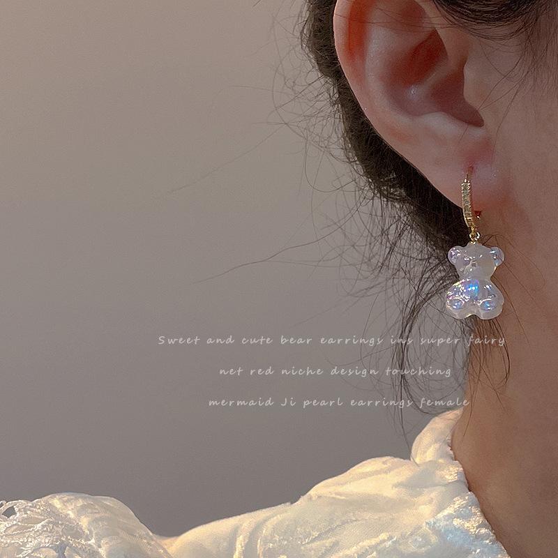 Милые акриловые висячие серьги с конфетами и мармеладным мишкой для женщин, серьги-кольца с радужным медведем и цирконием, 2023, модные милые украшения для девочек