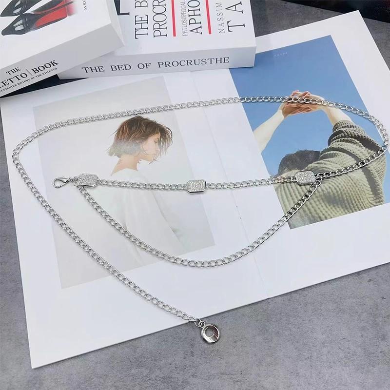 Small Fragrance Style Waist Chain Silver Metal Accessory With Water Diamond Embellishments For Young Women