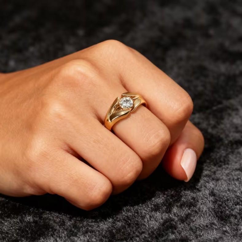 European and American Fashion, Versatile Real Gold Rings, Trendy Jewelry, Sweet and Cool Style Hand Jewelry