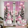 Pink Snowmen Truck Door Curtains 2Pcs,Winter Scene Snowflake Ball Semi-Transparent For Bedroom Living Room Decor