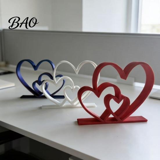 Romantic Desktop Decoration Double Heart Figurine, 3D Printed Love Decor for Valentine's to Connection Statue Day, Anniversary Gift Couples, Cute Home