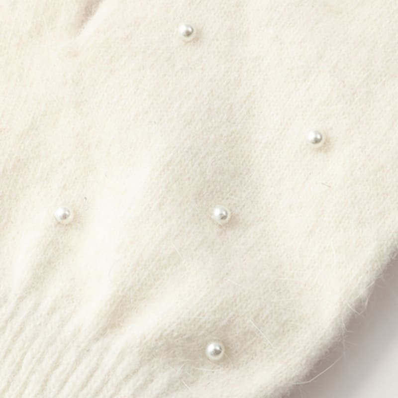 СИНИЙ ПОДСОЛНУХ Вязаные перчатки из ангоры - Слоновая кость