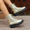 Европейские и американские женские ботинки 2025 Осень и зима Новые на толстой подошве увеличивающие рост женские минималистичные модные ботинки
