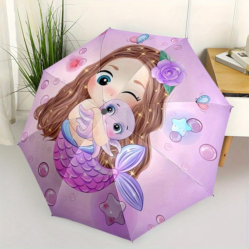 Mermaid,Fantasy Automatic Folding Umbrella Simple 8 Rib Design, Bright Cartoon Pattern, Durable Iron Frame, Suitable For Travel, Outdoor, B