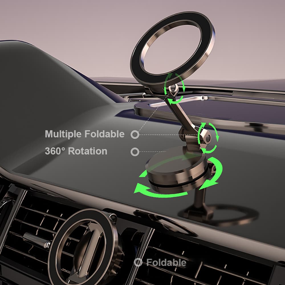 Складной магнитный автомобильный кронштейн из цинкового сплава для MagSafe, регулируемое на 360° магнитное автомобильное крепление для iPhone 14, 13, 12 Pro, салон автомобиля